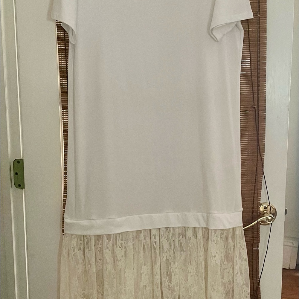 Anthropologie White midi dress. Size small but run big.  100% cotton and poly